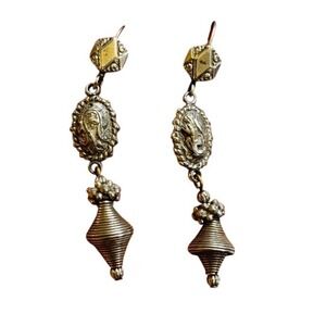 VTG Art Nouveau Earrings Silver tone Pierced Victorian Style dangle retro 2.5"